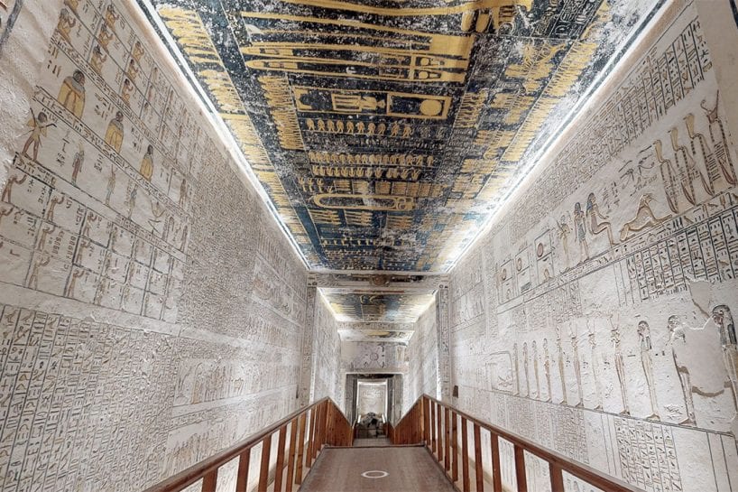 hallway with egyptian art glyphic symbols