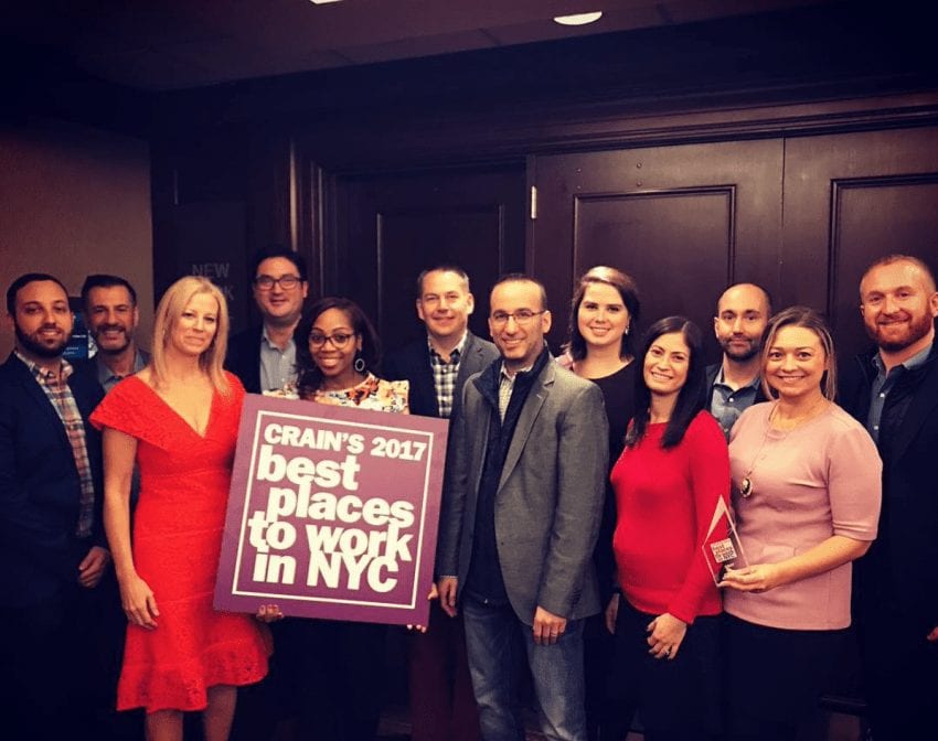 Crain's 2017 best places to work in NYC award winning office team