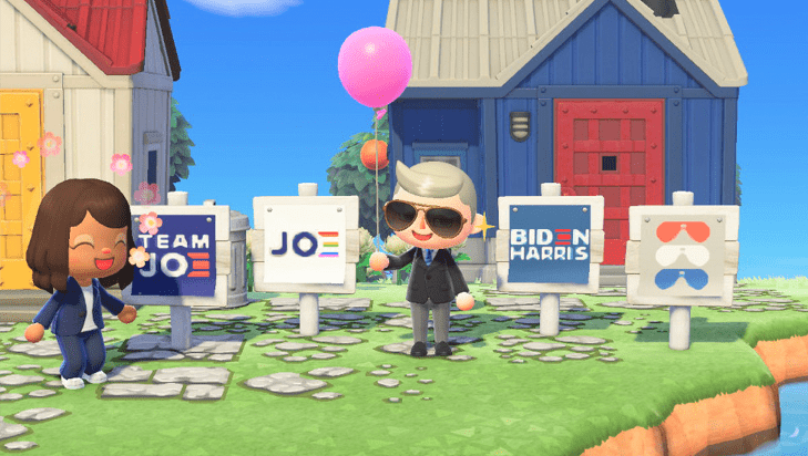 hybrid content with biden harris in animal crossing