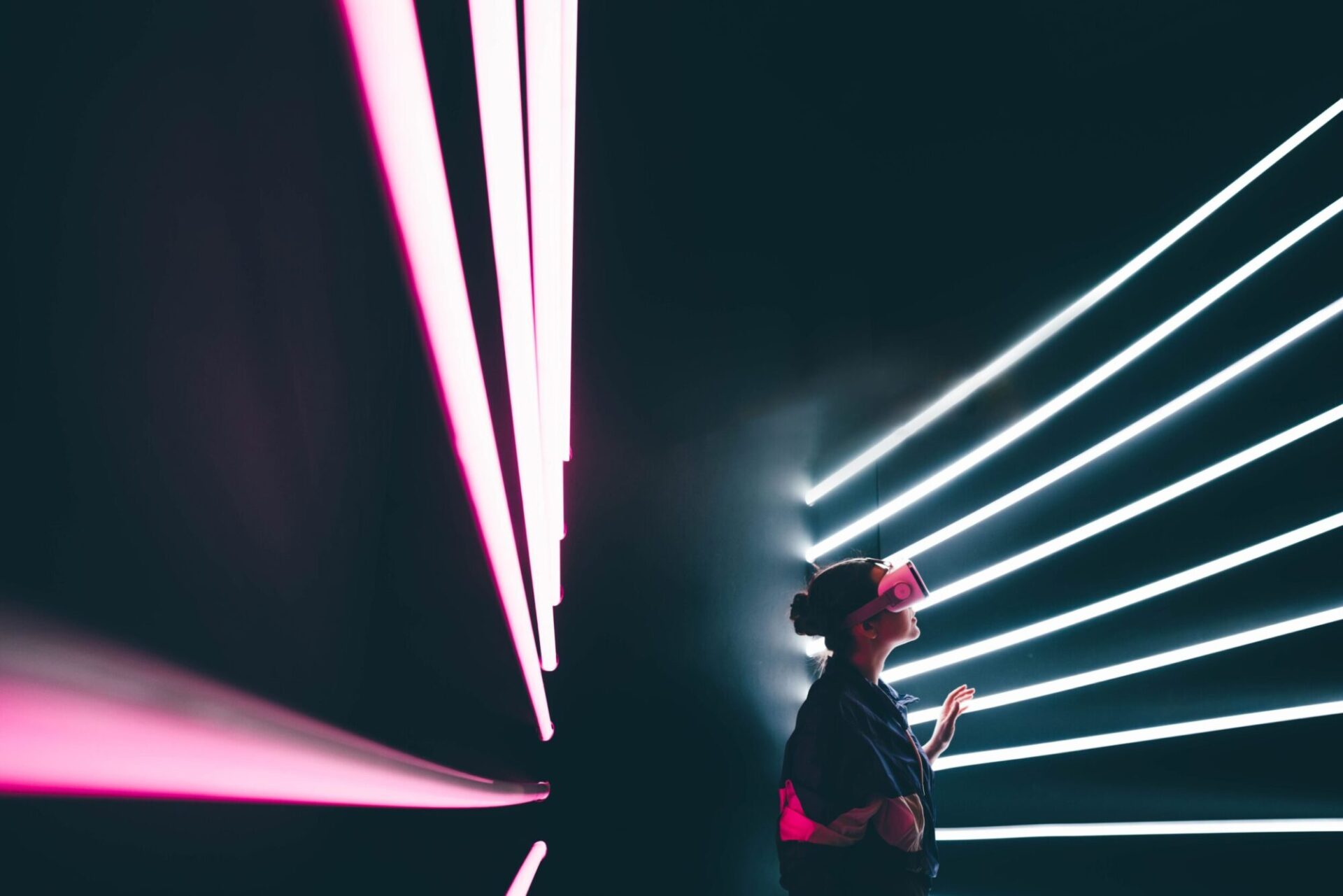 woman using VR goggles for storytelling