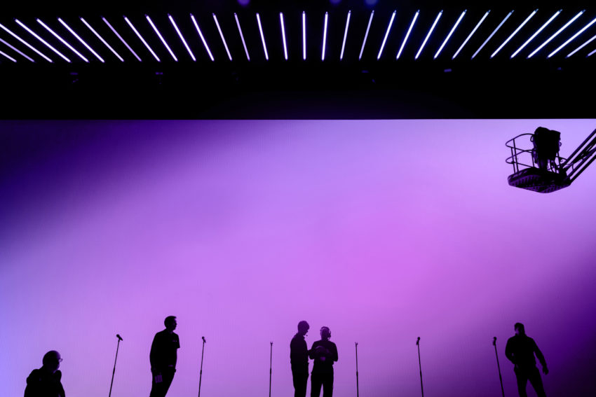 People setting up an event stage