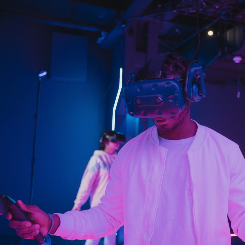 person wearing vr headset